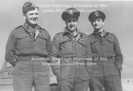 C C Kane 21579 RAF, W/Cdr William Taylor Russell 39341 RAF, and E P Landon 49062 RAF, all of 462 Squadron, Middle East Command, 1943. 
