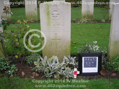 Reichswald Forest War Cemetery - Headstone on grave for Sgt Denis Roy Muxlow, 1590607 RAFVR, 462 Squadron, with photo of the Coleman Crew.