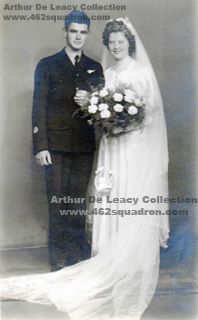 W/O Arthur Herbert De Leacy and his English War Bride Nicky (Edith May Archbold) on their Wedding Day, 8 August 1945 (462 Squadron RAAF).