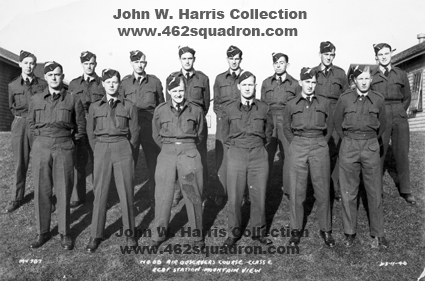 John William Harris and fellow Air Crew trainees at No. 68 Air Observer's Course, Mountain View, Ontario, Canada (John was later posted to 462 Squadron).