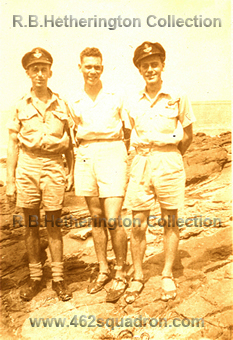 W/O M.J.Hibberd RAAF 435342,  Colin Hetherington, & W/O R.B.Hetherington RAAF 435570, at Hervey Bay Feb 1946