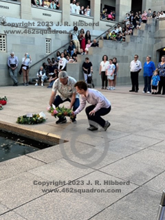 Wreath laying at AWM Pool of Reflection, in honour of Crew of Halifax NA240 Z5-V, 462 Squadron.