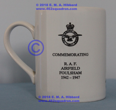 Words on Souvenir mug, Foulsham Memorial Commemoration, 1989, including 462 Squadron.