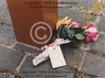 A floral tribute was left on the plinth of the Foulsham Village Sign, sometime after the unveiling of the Memorial Plaques on Sunday 27 August 1989.