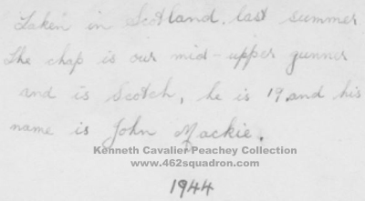 Identification caption for John Mackie and Kenneth Cavalier Peachey, later posted to 462 Squadron.